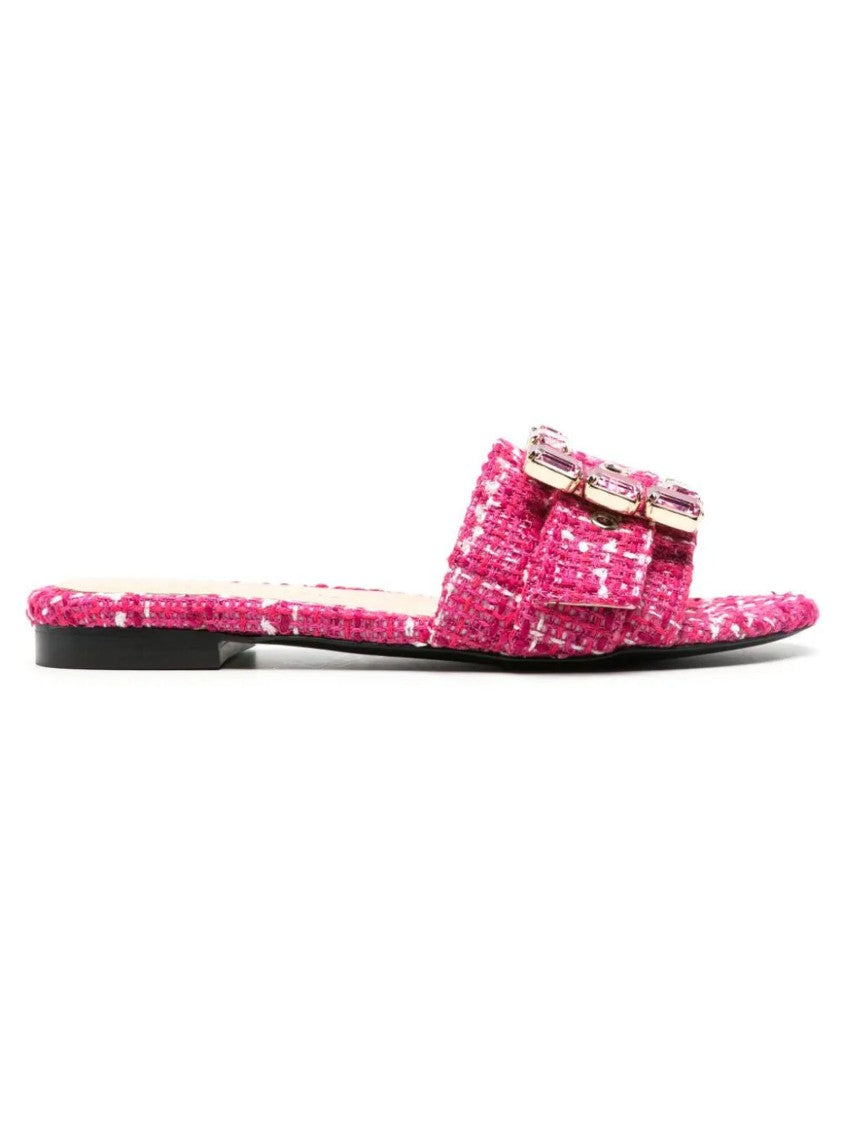 Roberto Festa Flat Slide Sandals With Textured Tweed