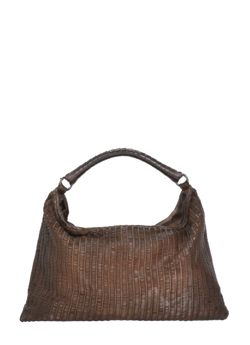 Reptile's House Textured Brown Shopper Bag With Zip Closure