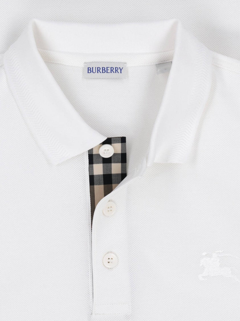 Burberry White Cotton Check Polo Shirt