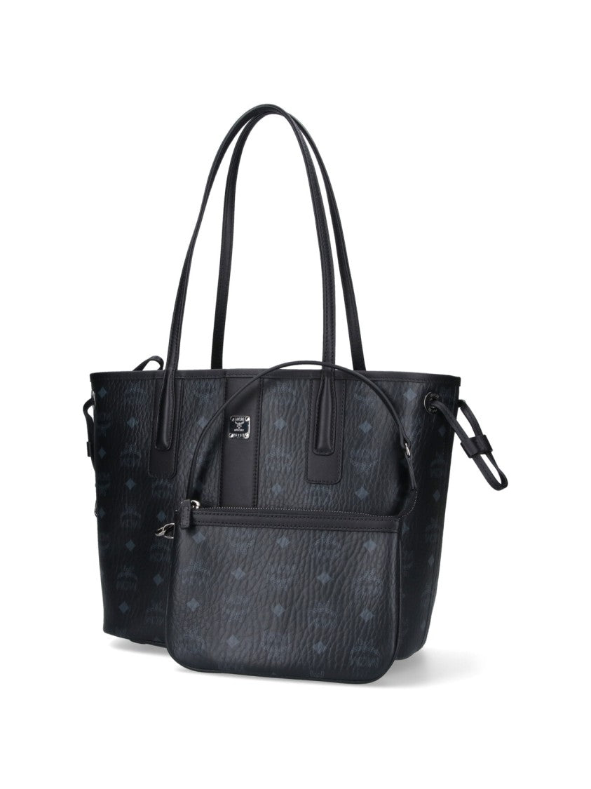 Mcm "Liz" Shopper Bag, In Black Fabric, Top Handles