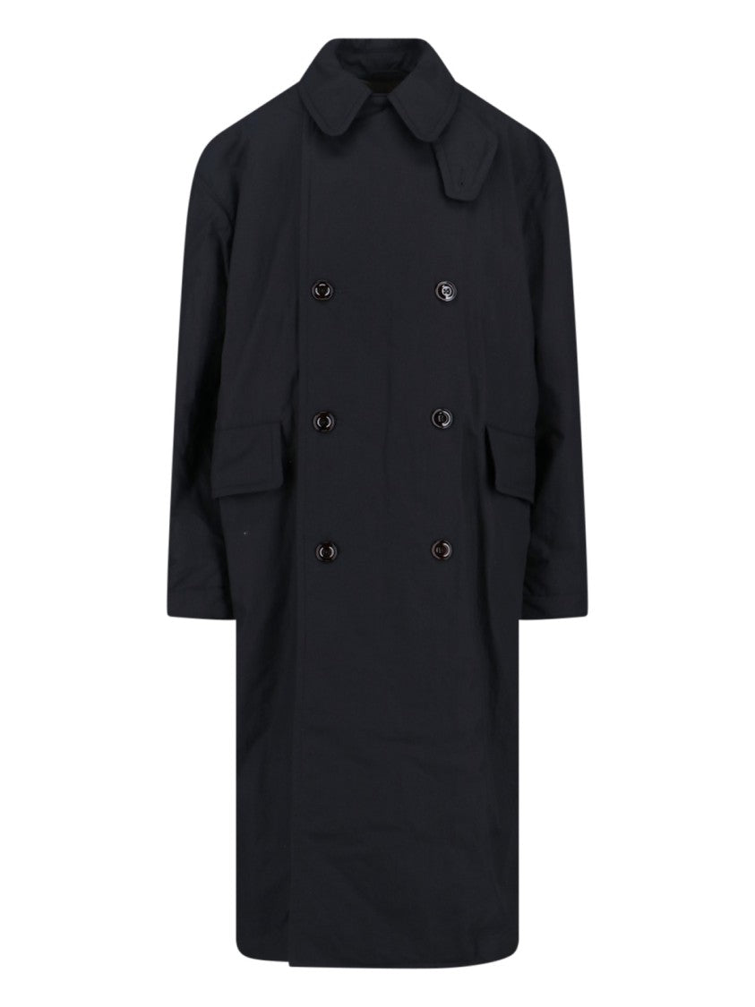 Our Legacy Double-Breasted Black Coat With Round Collar