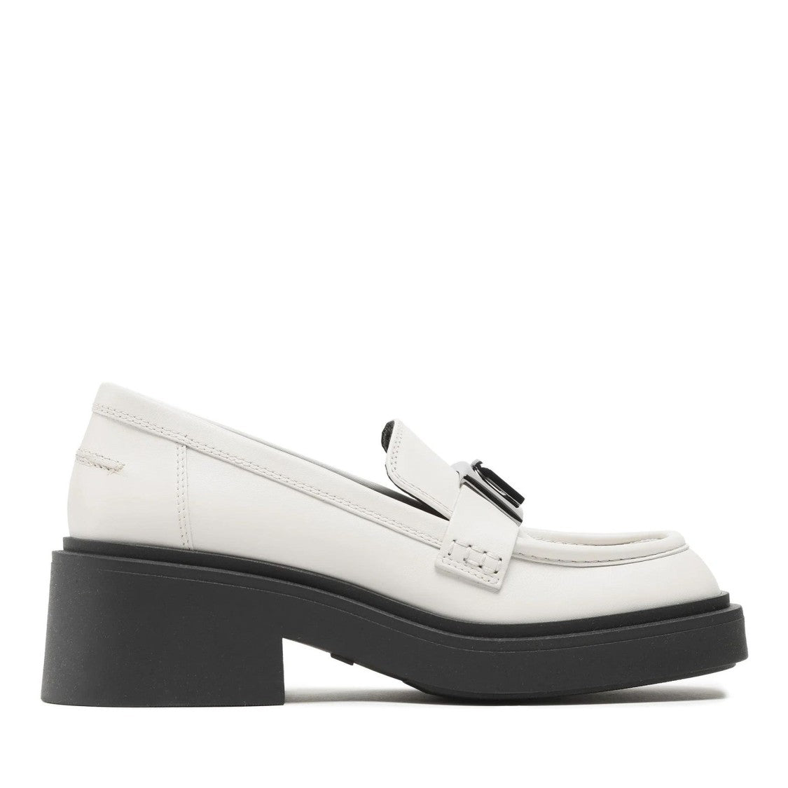Furla White College Chunky Platform Metallic Buckle Leather Loafers