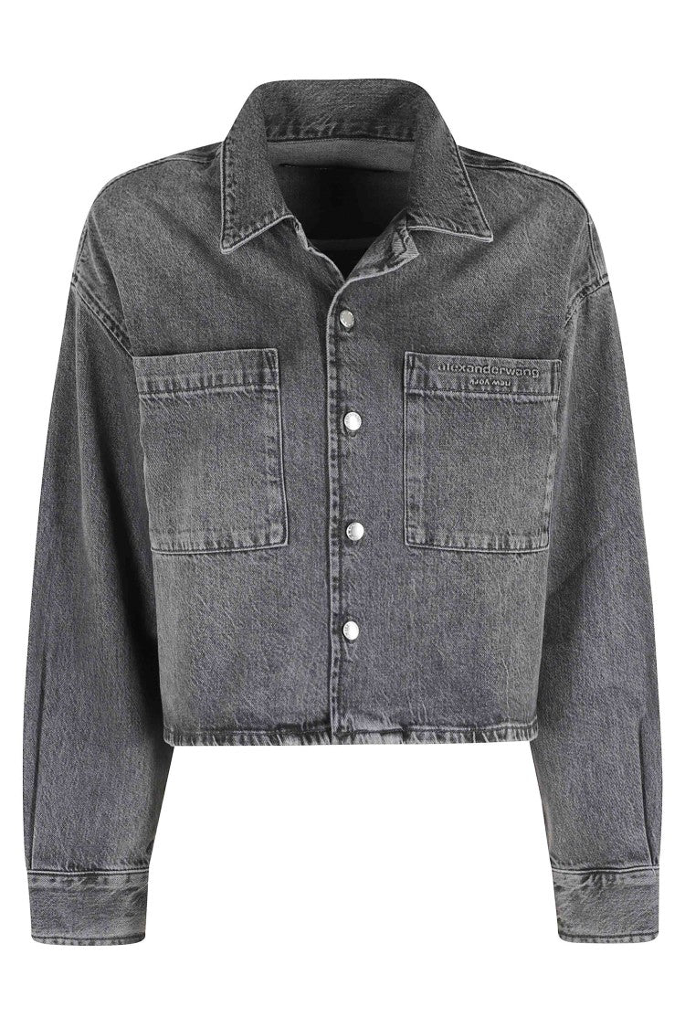 Alexander Wang Gray Denim Cropped Long-Sleeve Cotton Denim Jacket