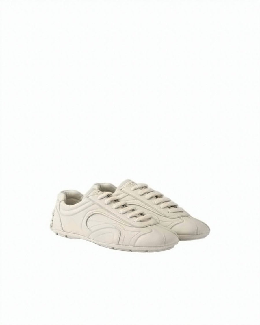 Prada Low-Profile Light Beige Sneakers With Lace-Up Front