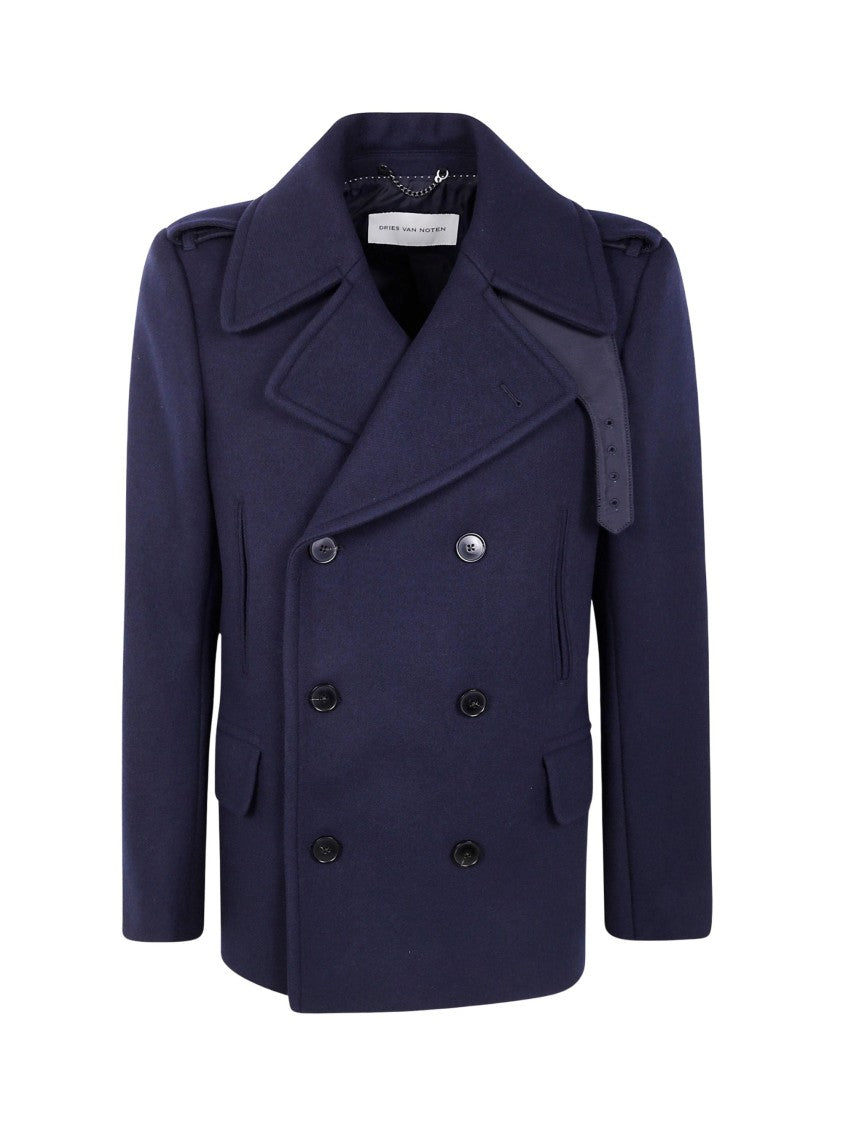 Dries Van Noten Black Rafaell Double-Breasted Peacoat