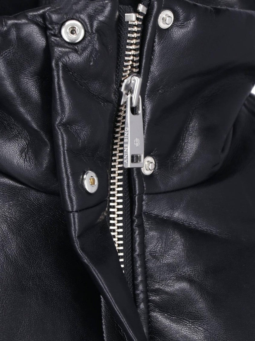 Anine Bing Black Cyrus High-Collar Leather Jacket