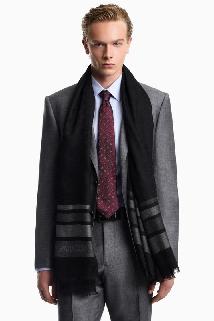 Emporio Armani Black Modal-Blend Woven Scarf