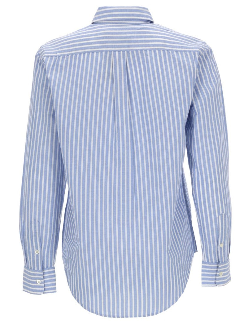 Polo Ralph Lauren Light Blue Vertical Stripes Cotton-Linen Shirt