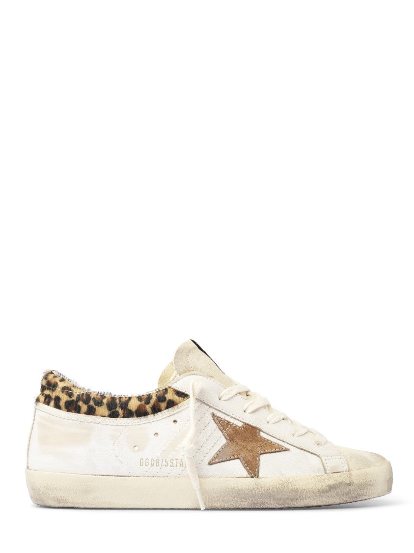 Golden Goose Distressed Leather Sneakers With Suede Star And Leopard Print Collar