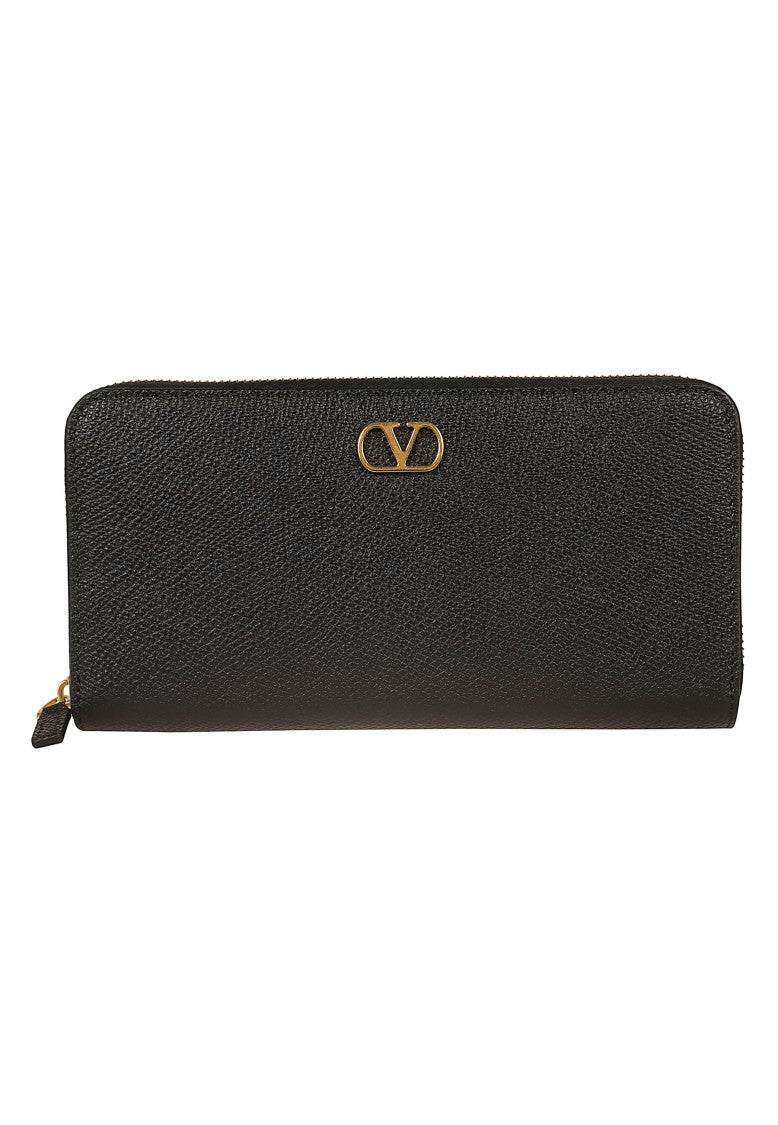 Valentino Garavani Pebble Beige Grainy Calfskin Vlogo Zip-Around Wallet
