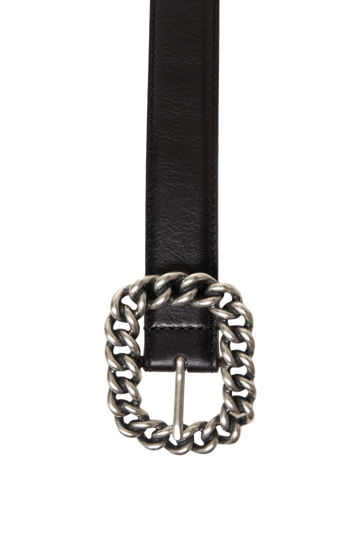 Gavazzeni Leather Belt With Chain Detail Buckle