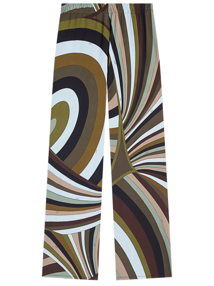 Emilio Pucci Stretch Viscose Pants With Iridescent Print And Logo Details