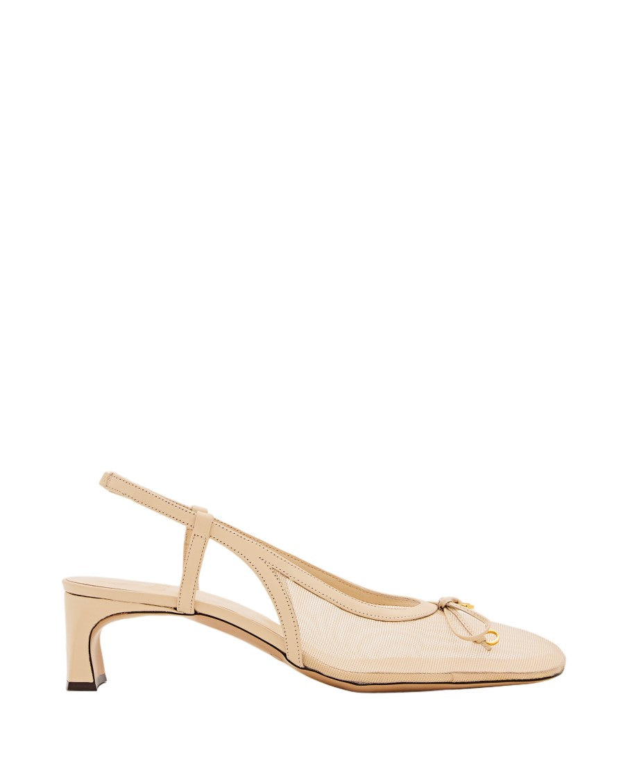 Odissi Slingback Pumps With Mesh Upper And Golden Bow Detail