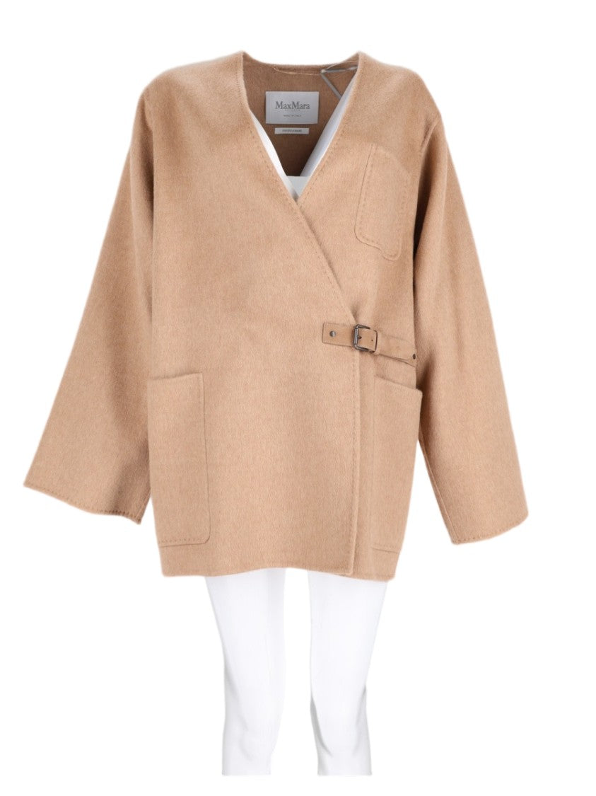 Max Mara Beige Oversized Wrap Camel Hair-Blend Coat
