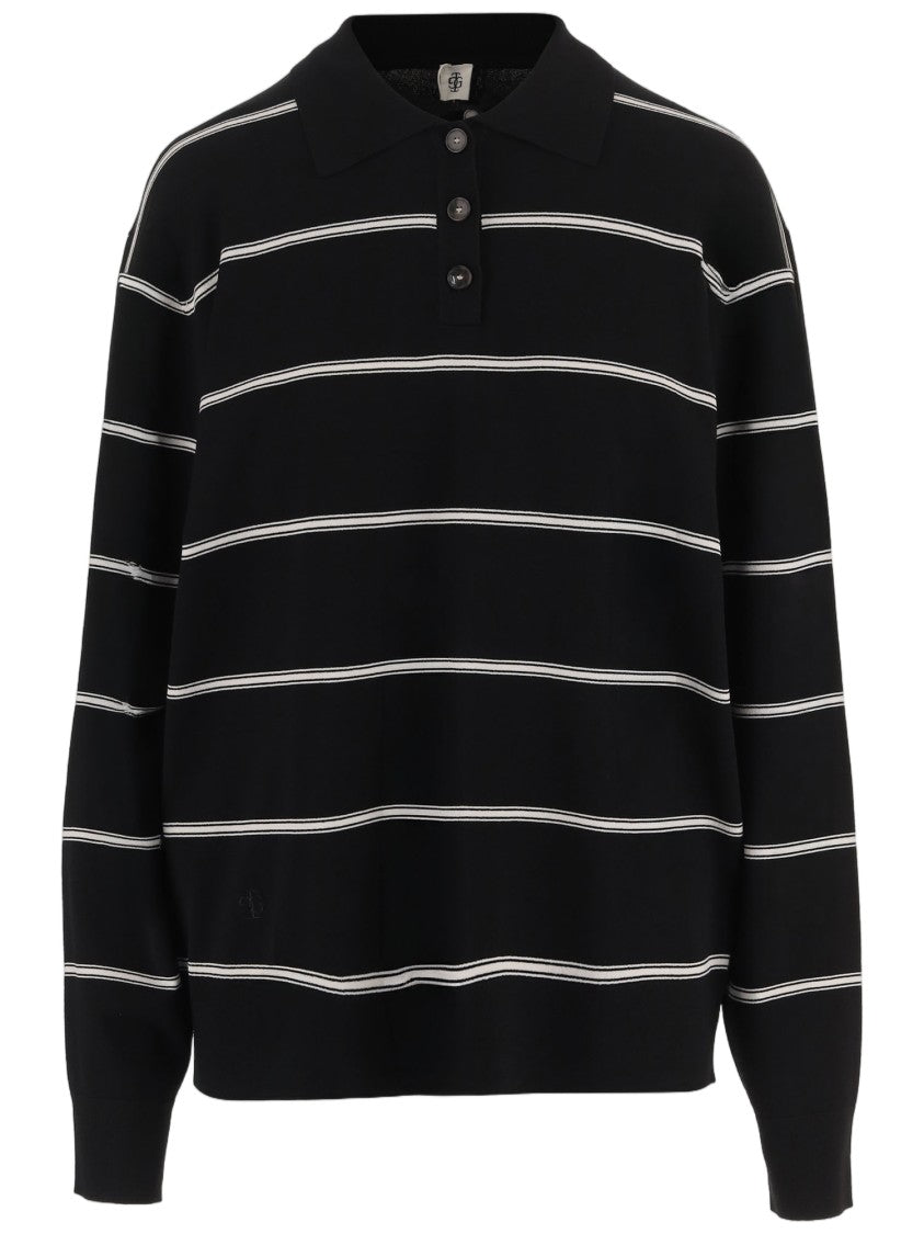 The Garment Black Striped Viscose-Blend Polo Shirt