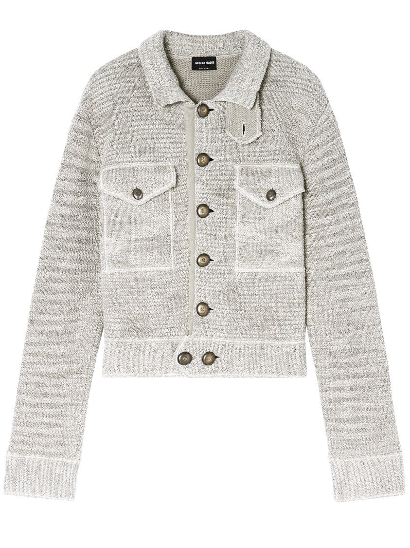 Giorgio Armani Textured Cropped Knit Blouson With Metallic Accents