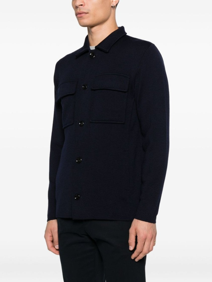 Lardini Navy Wool Jacket With Button Front