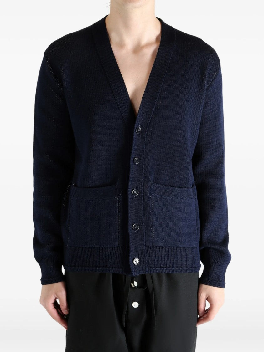 Givenchy Deep V-Neck Embossed Ribbed Cotton Cardigan