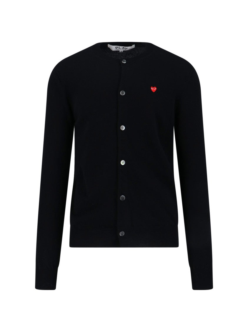 Comme Des Garçons Contrast-Embroidered Black Wool Cardigan