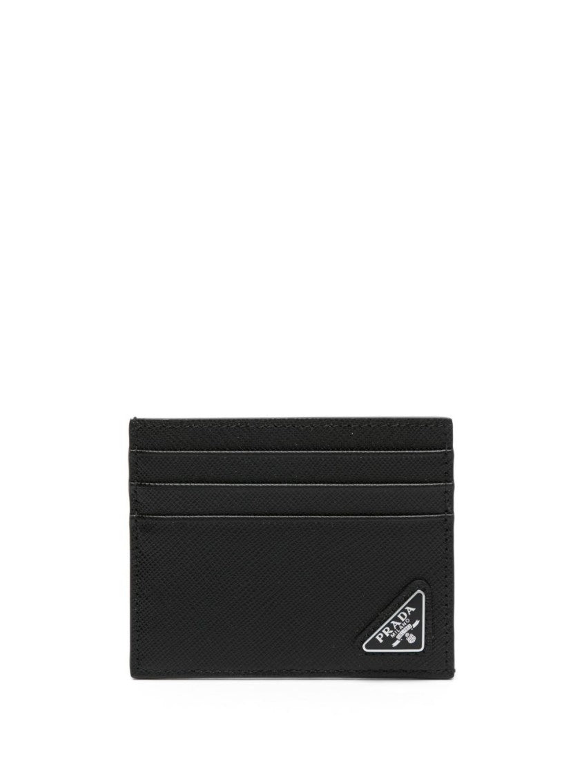Prada Black Textured Leather Triangular Metal Wallet