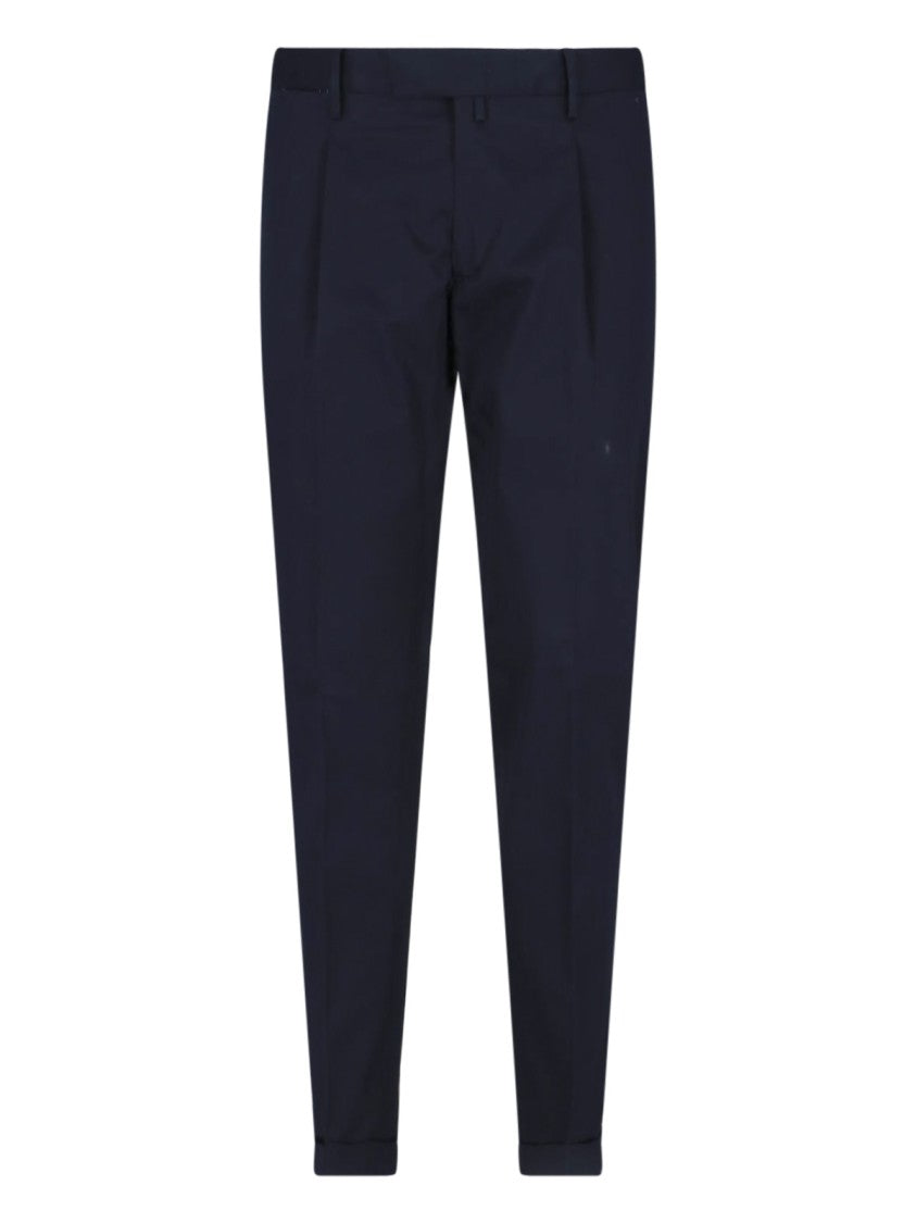 Briglia Navy Blue Chino Pants With Pleated Front