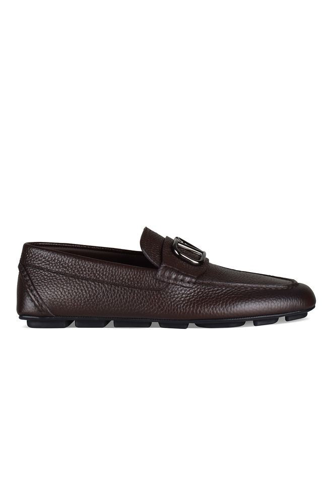 Valentino Garavani Brown Grained Leather Loafers
