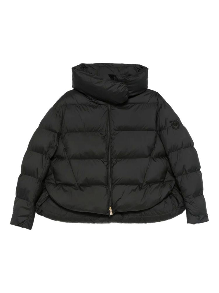 Pinko Quilted Puffer Jacket With High Collar And Rounded Hemline