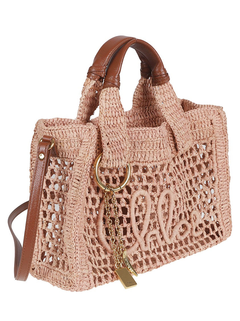 Chloé Horizontal Raffia Tote Bag With Buffalo Leather Accents