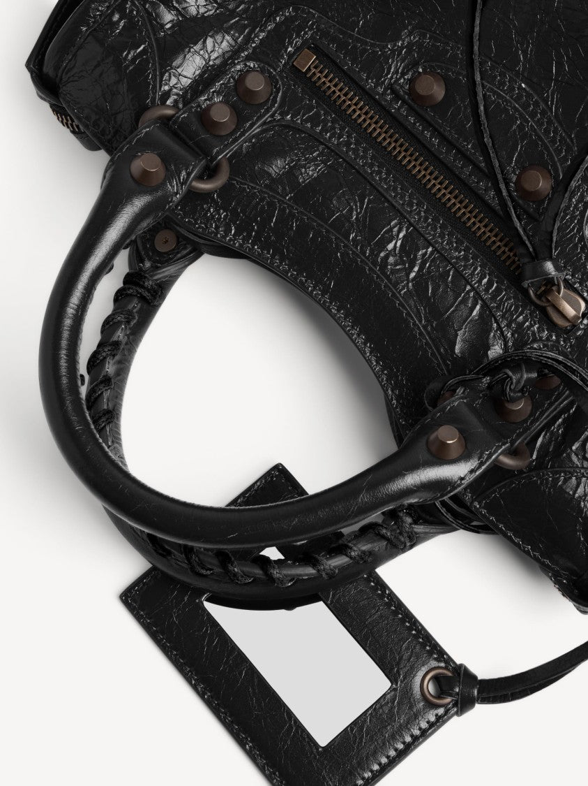 Balenciaga Compact Textured Handbag With Braided Detailing And Glossy Finish