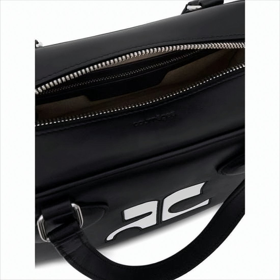 Courrèges Rectangular Black Cowhide Leather Shoulder Bag With Contrasting Logo