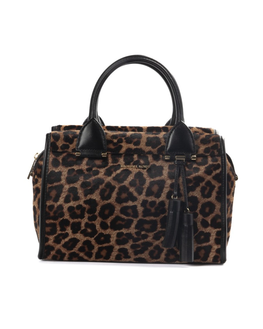 Michael Kors Brown Leopard Calf Hair Geneva Medium Tote Bag