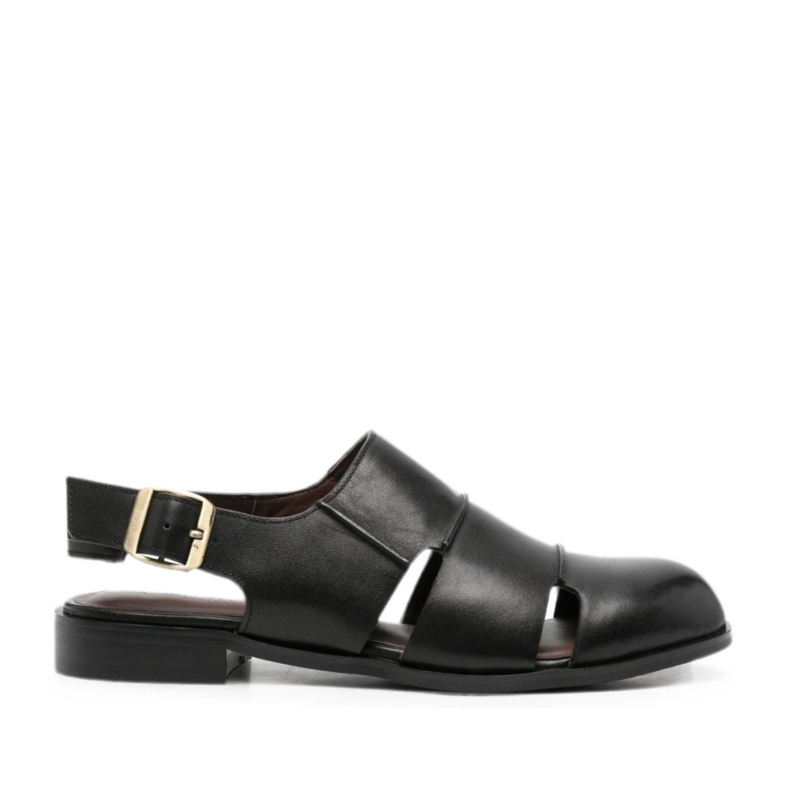 Adrianna Feretti Black Low-Profile Adjustable Buckle Leather Sandals