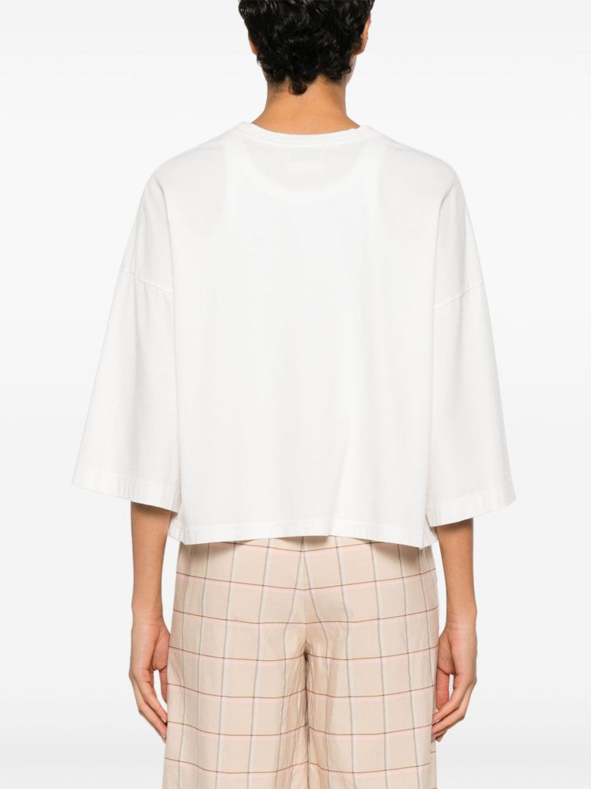 Forte Forte Cropped White T-Shirt With Bold Graphic