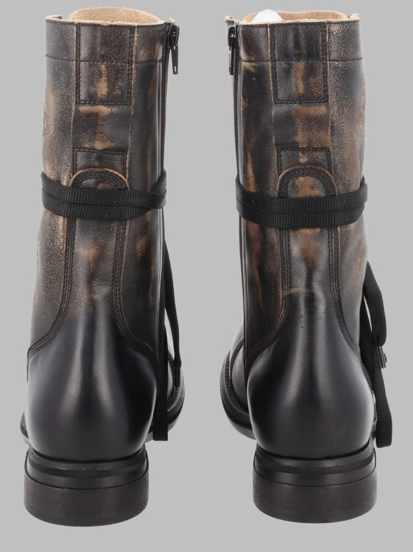 Vivienne Westwood Black Distressed Lace-Up Calf Leather Boots