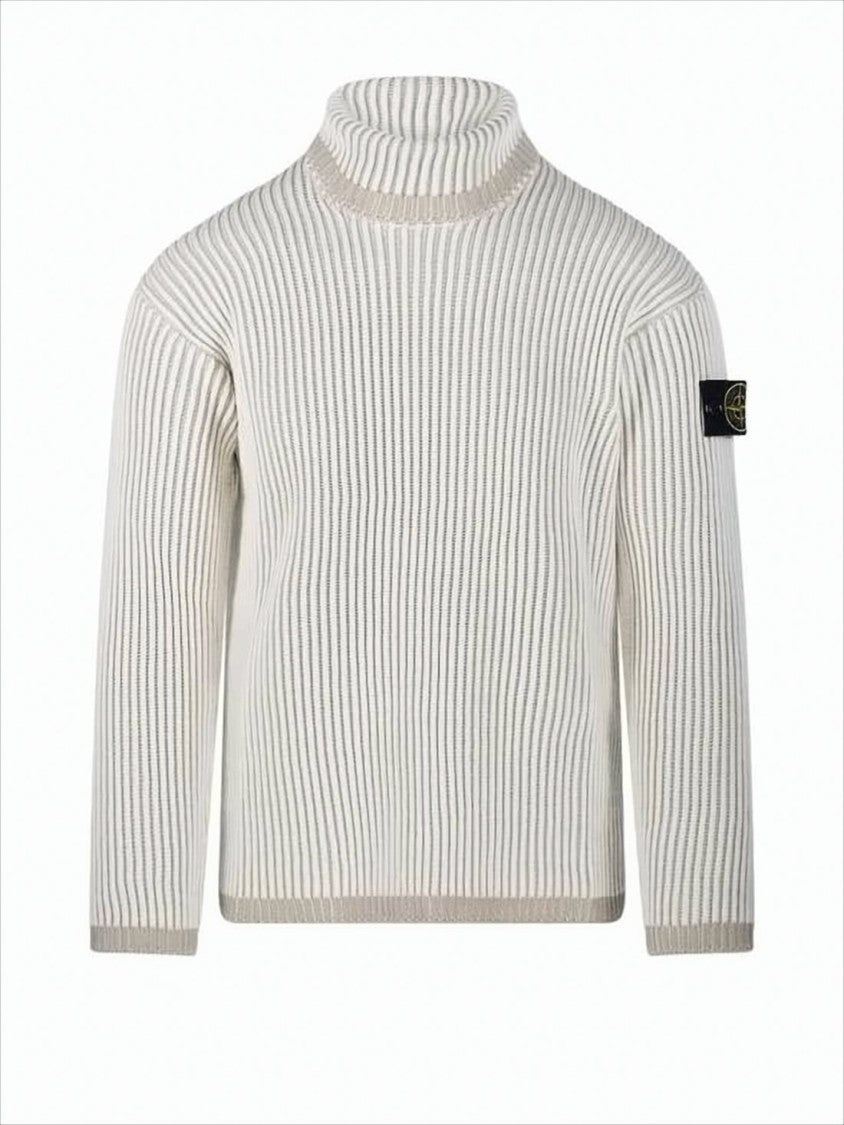 Stone Island Ribbed Turtleneck Sweater With Distinctive Sleeve Patch