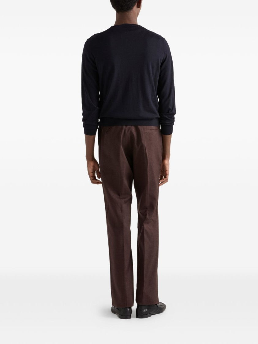 Prada Dark Blue Superfine Wool Plain Sweater