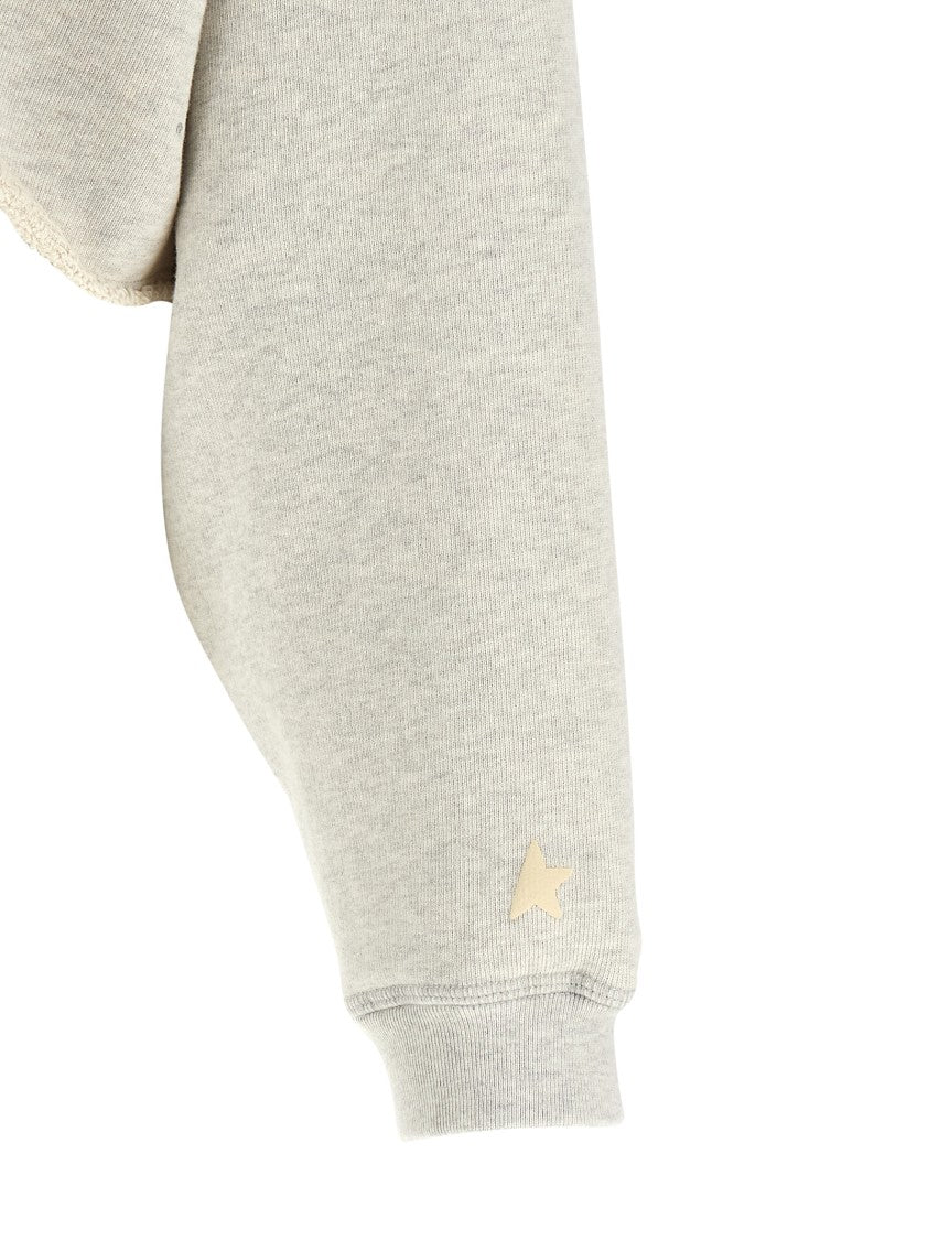 Golden Goose Cropped Mélange Cotton Terry Hoodie With Crystal Appliqué