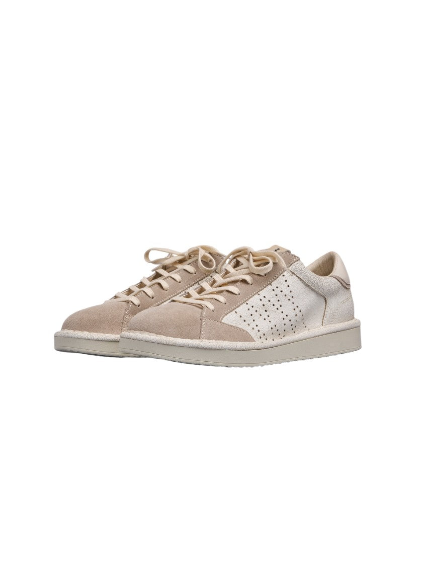 Panchic Ivory Leather Contrast Suede Toe Sneakers