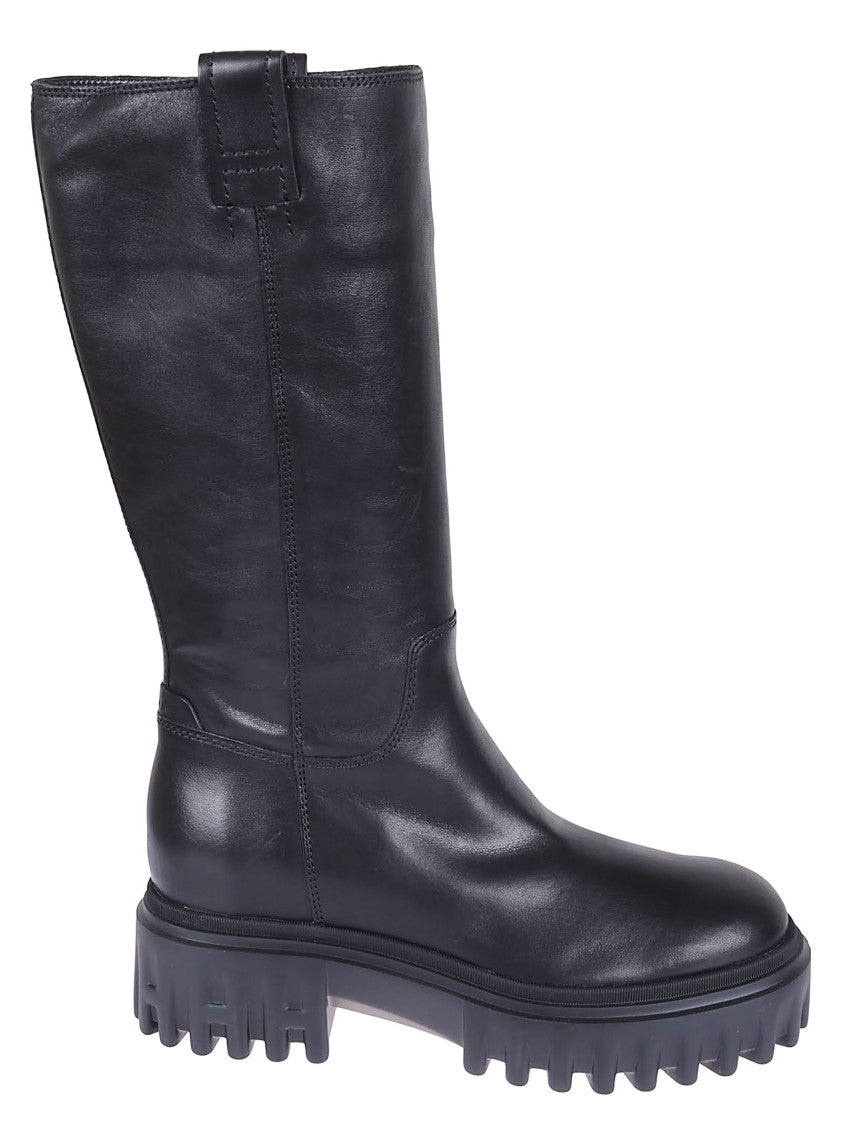 Hogan Mid-Calf Black Leather Boots With Side Zip