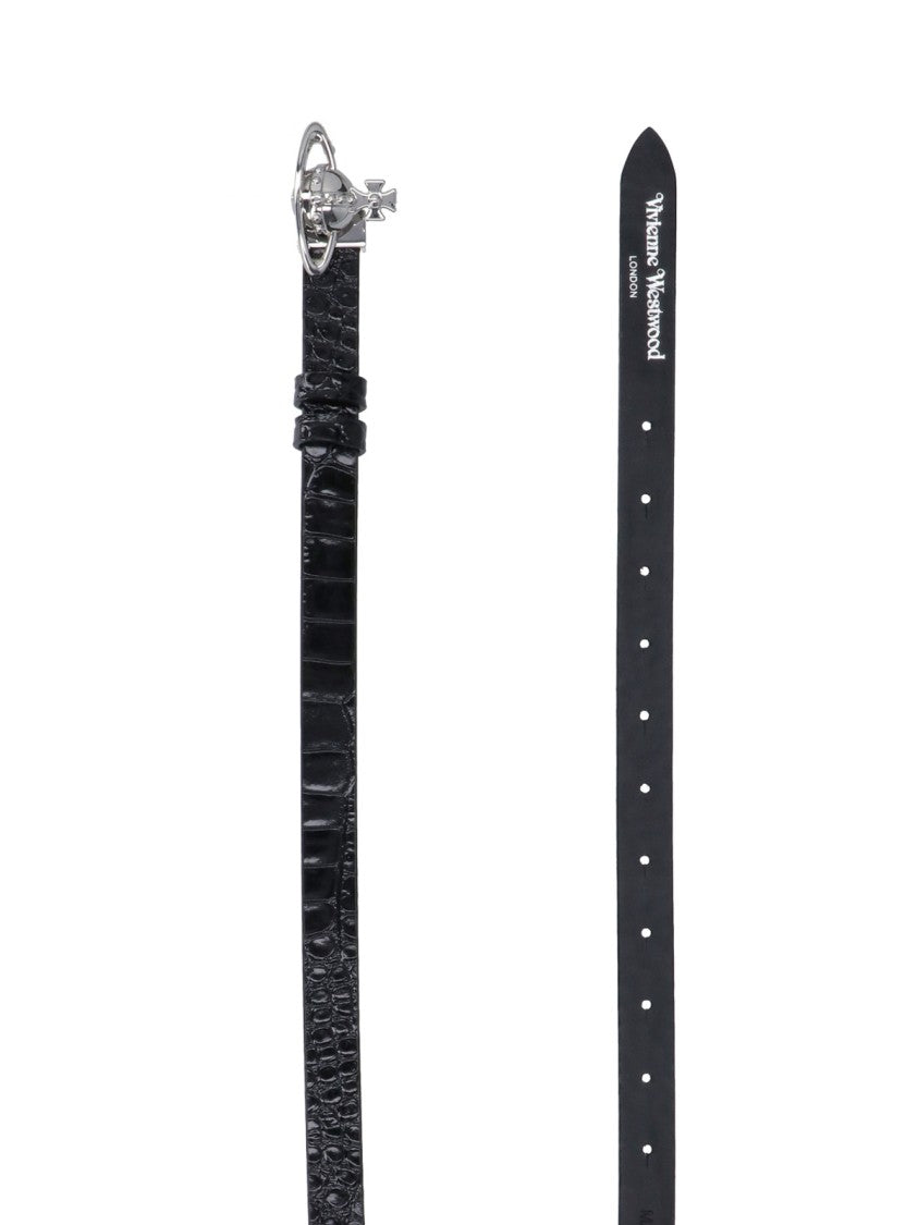Vivienne Westwood Slim Calf Leather Belt With Distinctive Orb Buckle
