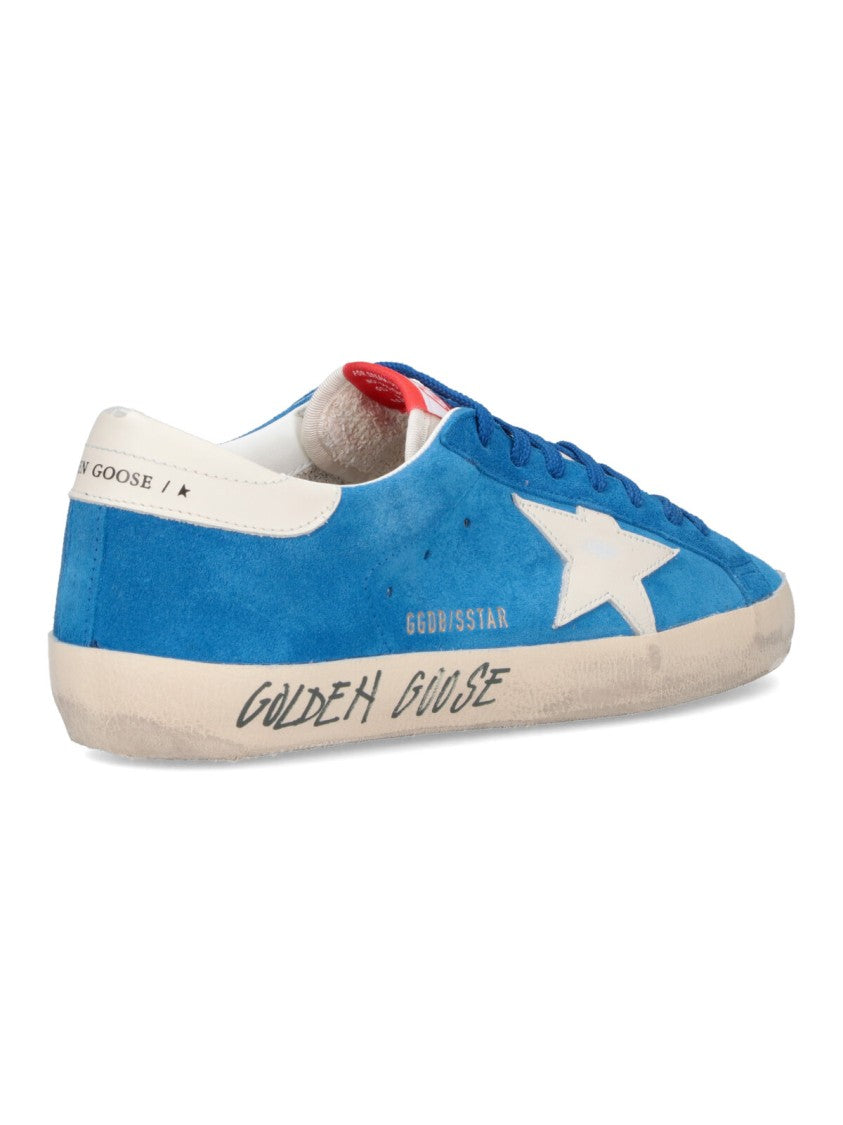 Golden Goose Blue Super-Star Worn Suede Low-Top Sneakers