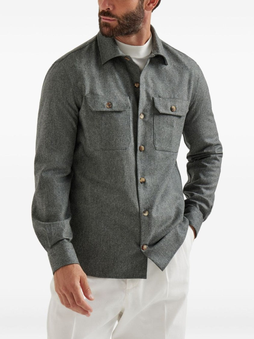 Brunello Cucinelli Melange Wool Shirt With Pointed Collar
