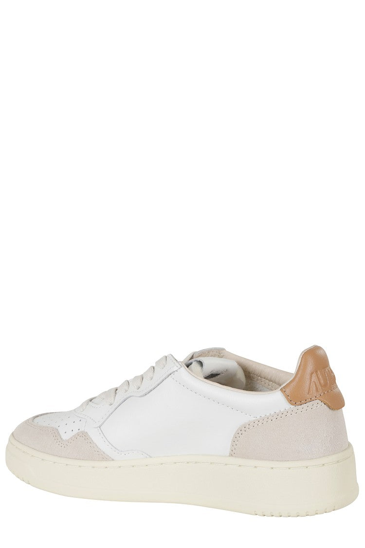 Autry White Yellow Medalist Low Suede Inserts Leather Sneakers