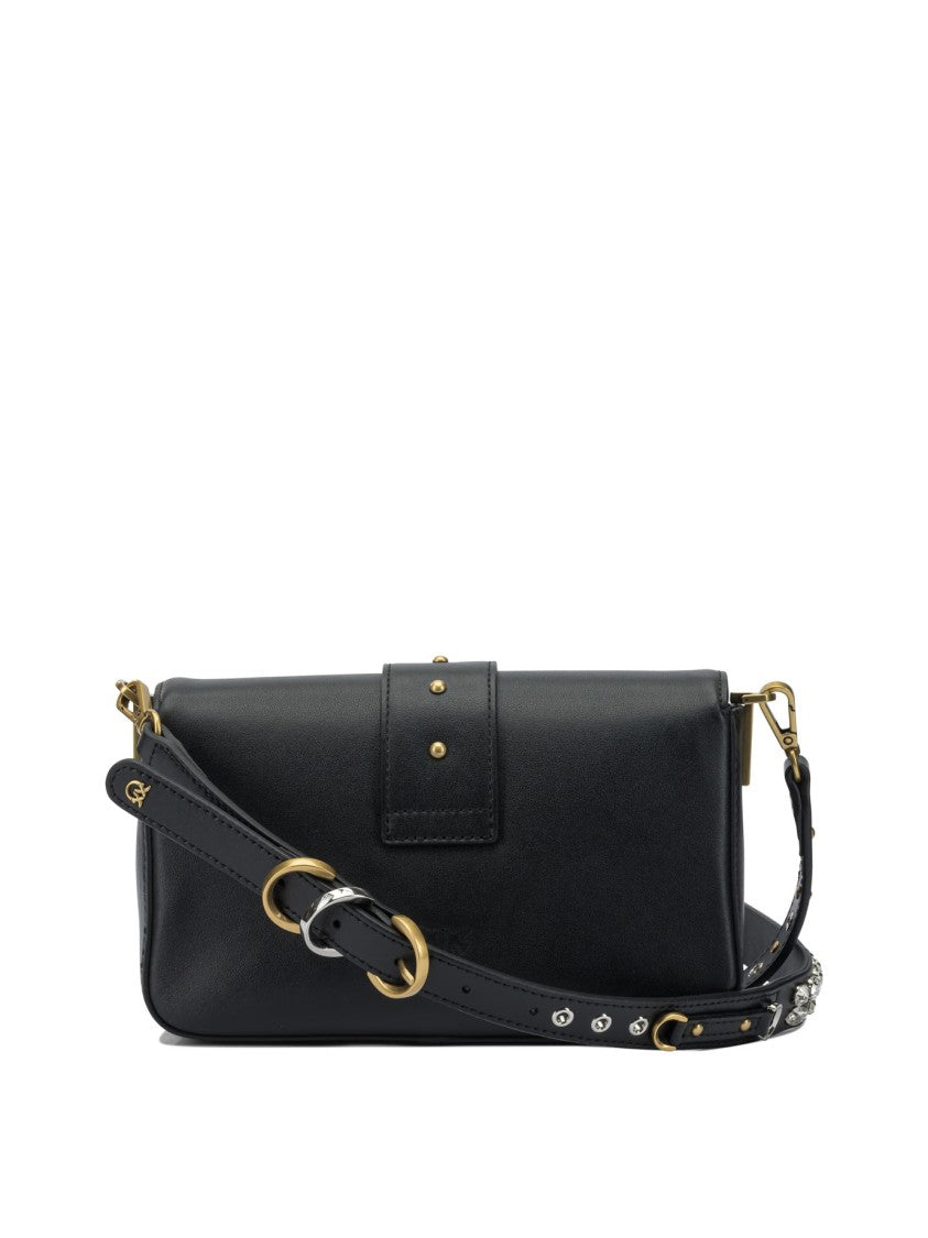 Pinko Rectangular Leather Shoulder Bag With Gold Emblem