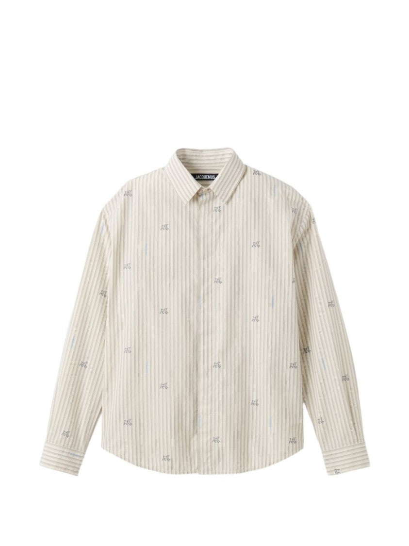 Jacquemus Beige Striped Logo Button Long Shirt