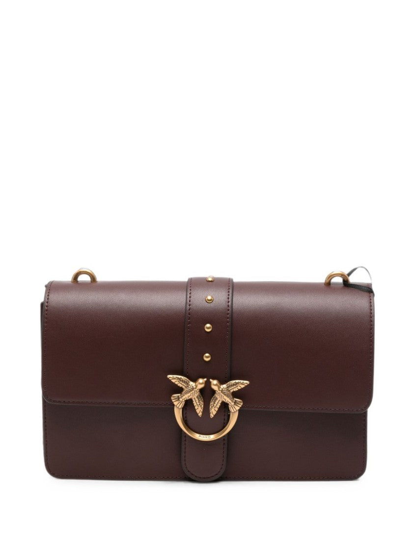 Pinko Brown Bird Buckle Leather Tote Bag