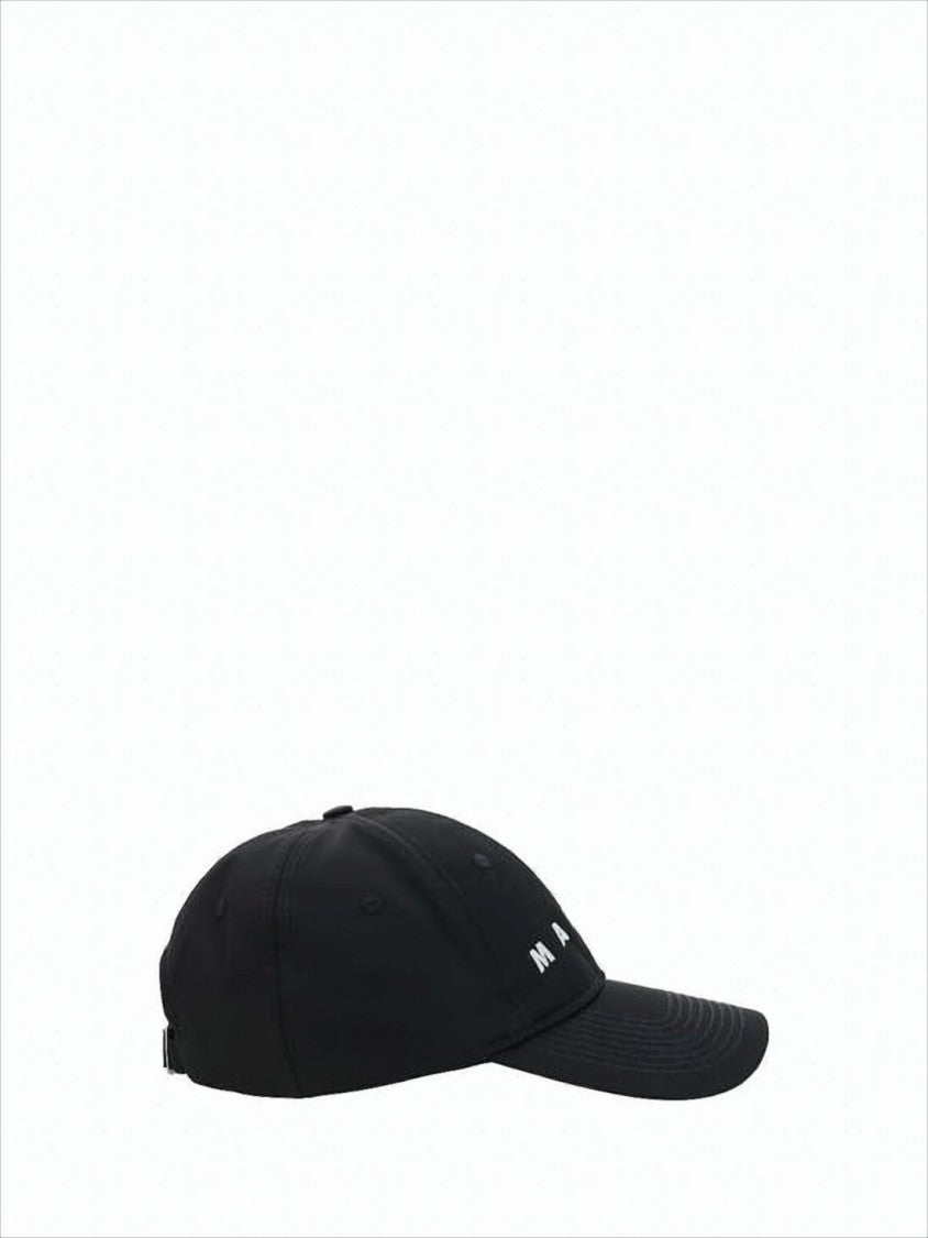 Marni Classic Black Cotton Baseball Cap With Bold Lettering And Adjustable Strap