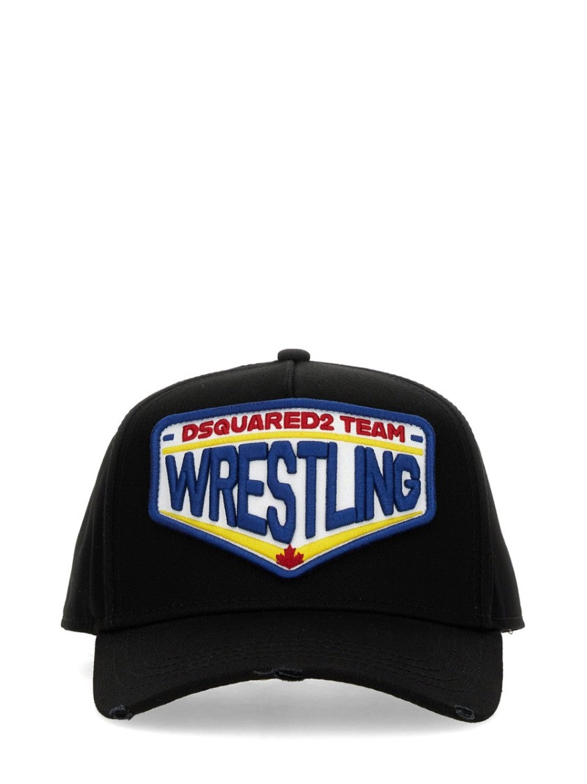 Dsquared2 Embroidered Black Cotton Baseball Hat With Adjustable Strap