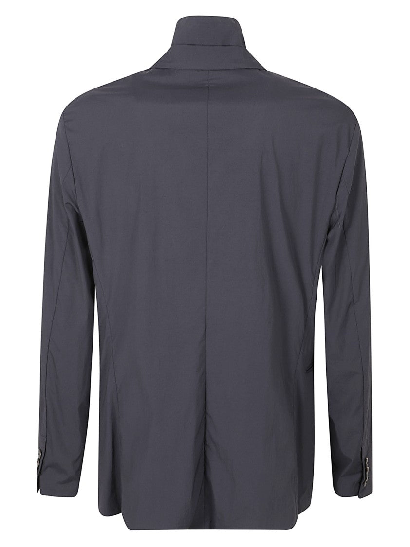 Emporio Armani Tailored Grey Coat With High Collar And Button Closure
