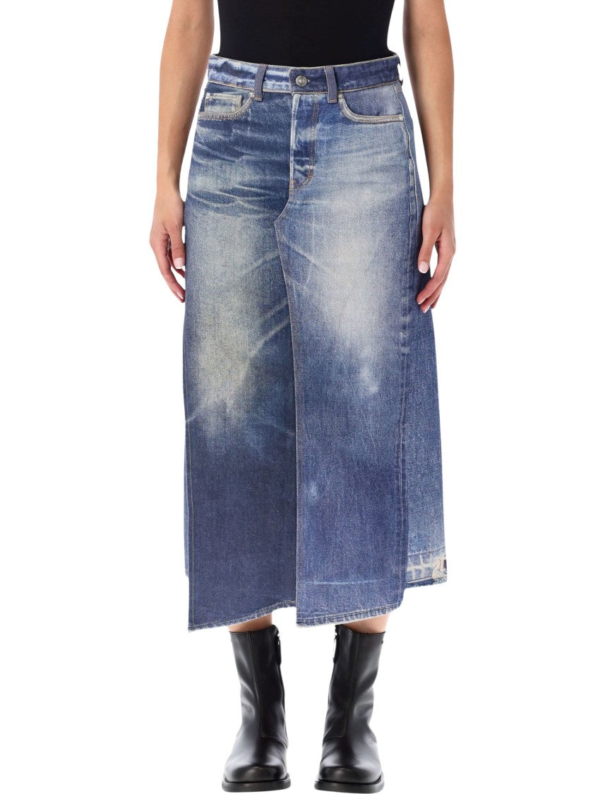 Our Legacy Patchwork Denim Midi Skirt With Asymmetrical Detail